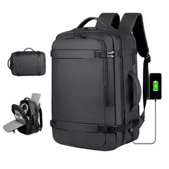 VARIOS - Mochila de Viaje Impermea 180° Cuero Sintético Puerto USB Negro Mod B