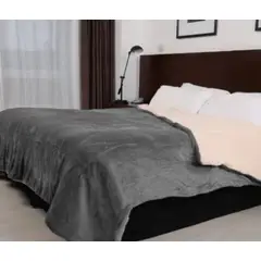 GENERICO - EDREDÓN MICROSHERPA CON CARNERO 2 PLAZA 1 PIEZA PLOMO