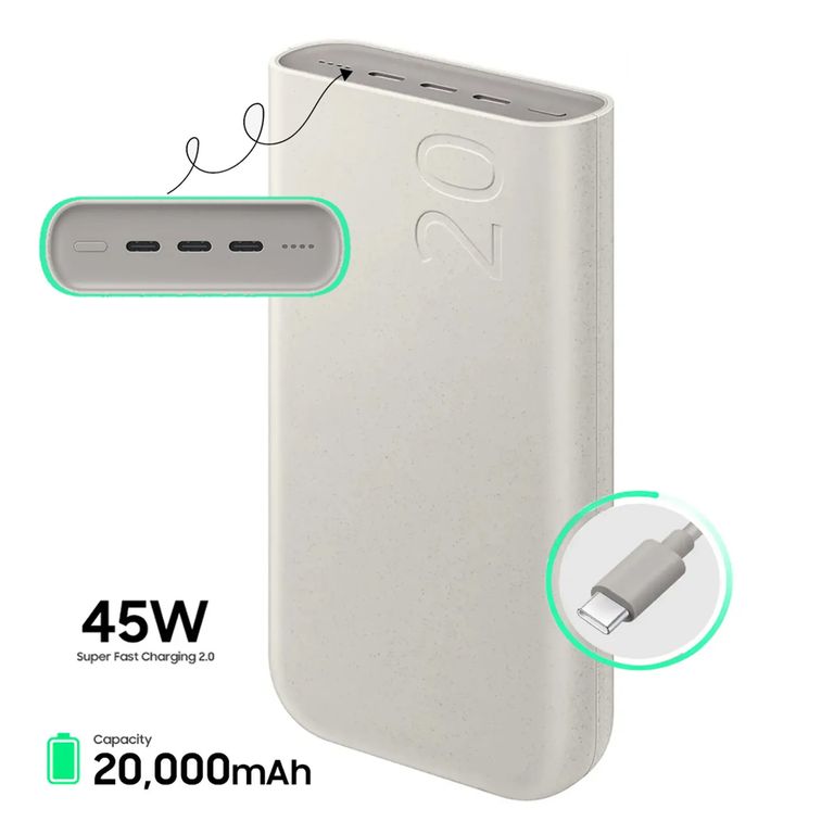 Power Bank 45W 3x USB-C PD 20 000 mAh Beige