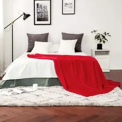 GENERICO - Manta de franela de microfibra de felpa con diseño de rayas rojo