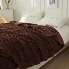 GENERICO - Manta de franela de microfibra de felpa con diseño de rayas marron