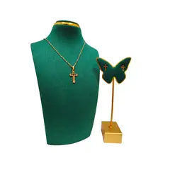 GENERICO - Pack Acero Collar con dije y Aretes - Cruz MOD 3 Dorada