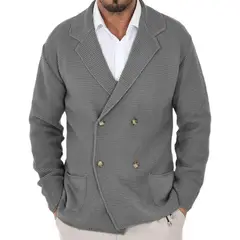 GIOIO - Cárdigan Hombre Cuello Solapa Corte Preciso Punto Liso Urbano Elegante​
