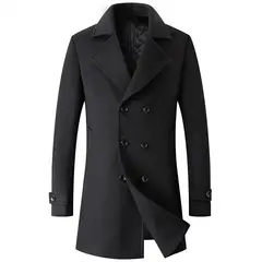 GIOIO - Abrigo Hombre Lana Doble Botonadura Solapa Elegante Medio Largo Urbano​