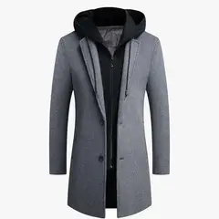 GIOIO - Chaqueta Lana Gruesa 75cm Capucha Desmontable Corte Asiático Urbano​