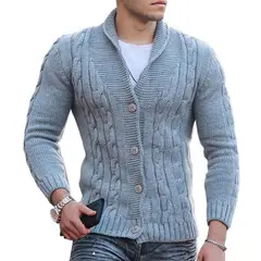 GIOIO - Cárdigan Hombre Premium Cuello V Solapa Liso Corte Preciso Urbano​