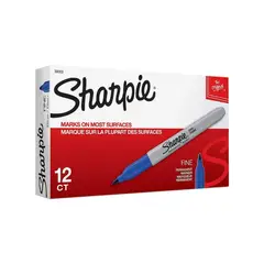 SHARPIE - Caja de 12 Marcadores Permanentes Punta Fina Azul