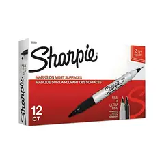 SHARPIE - Caja de 12 Marcadores Permanentes Doble Punta Fino y Ultra Fino Negro