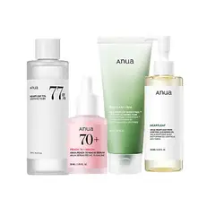 ANUA - SET HEARTLEAF 77% SKINCARE: JUEGO DE 4 PIEZAS PARA CUIDADO DIARIO