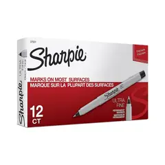 SHARPIE - Caja de 12 Marcadores permanentes punta ultrafina y negros