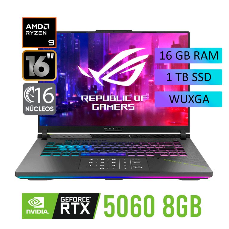 Laptop ROG Strix G16 G614PM-RV127W AMD Ryzen 9 8940HX Ram 16GB SSD 1TB RTX 5060 16" WUXGA WIN