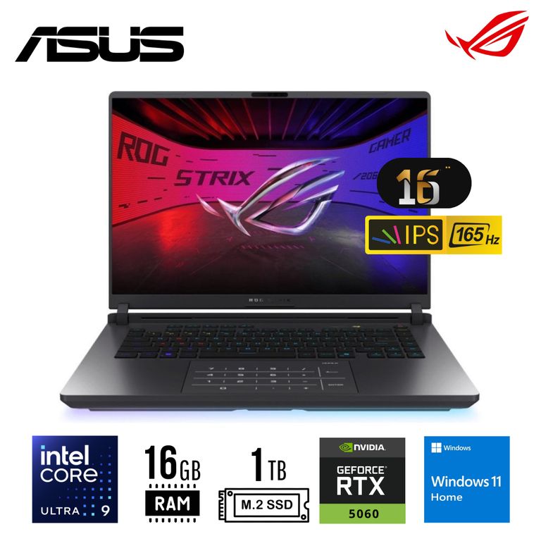 LAPTOP GAMING ROG STRIX G16 ULTRA CORE 9 275HX RAM 16GB SSD 1TB RTX 5060 8GB 16" WUXGA WIN 11