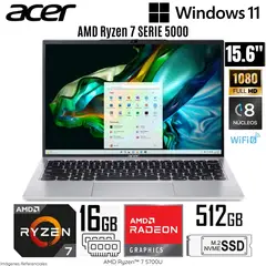 ACER - Laptop Aspire AL15-41P-R27P AMD Ryzen 7-5700U 16GB RAM 512GB SSD 15.6"  FHD Light Silver