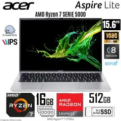 ACER - Laptop Aspire AL15-41P-R27P AMD Ryzen 7-5700U 16GB RAM 512GB SSD 15.6" FHD FreeDos Light Silver