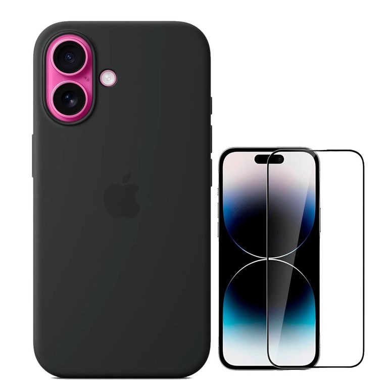 Silicona Para Iphone 16 + Mica de Vidrio - Negro