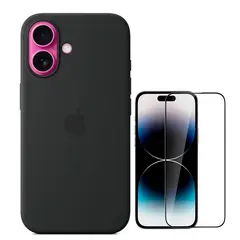 CASE - Silicona Para Iphone 16 + Mica de Vidrio -  Negro