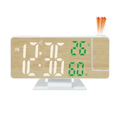 GENERICO - Reloj Digital Proyector Despertador de Hora Alarma Pantalla de Madera