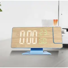 GENERICO - Reloj Digital Proyector Despertador de Hora Alarma Pantalla de Madera
