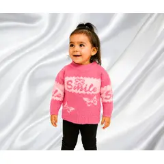 GENERICO - Chompa tejida para niña "Smile" con mariposas – Talla 1 a 4 años