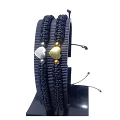 GENERICO - Set x2 Pulseras de Pareja Tejidas a Mano Steel Hearts Unisex