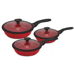 VALESKA - Juego de Sartenes de Roca Volcánica VL-FPSB6 Rojo