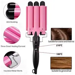 GENERICO - Rizador Profesional Ondulador de 3 Barriles para Cabello - Rosado