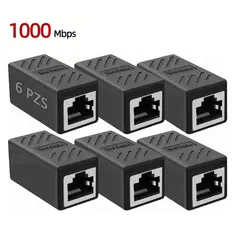 OEM - Acoplador RJ45 Hembra a Hembra 1000Mbps Cat 5 6 7 Extensor- 6 Unidades