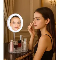 GENERICO - ORGANIZADOR PORTA COSMÉTICOS Y MAQUILLAJE ESPEJO LUZ LED ACRÍLICO PORTÁTIL