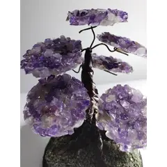 GENERICO - ARBOLITO DE LA FELICIDAD BONSAI MEDIANO CON PIEDRAS DE CUARZO AMATISTA