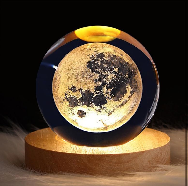 Lámpara Esfera De Cristal 8cm Con Diseño 3d Luz LED