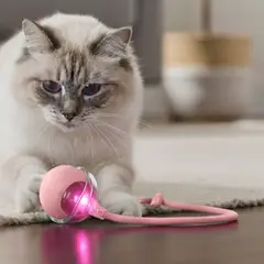 AMICATS - Pelota Interactiva con Cuerda para Gatos y Perros Rosa
