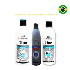 LA BRASILIANA - Shampoo y Acondicionador Post alisado + Matizador AZUL 250 ml Sin Sal