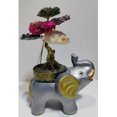 GENERICO - ARBOLITO BONSAI DE LOS DESEOS CON ELEFANTE DORADO PIEDRAS DE CUARZO