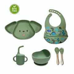 GENERICO - Set Plato Premium de Silicona Dog con Cubiertos Bebe Niños 6 Pz