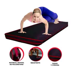 GENERICO - Pack2 Tapete de Gimnasio en 1M Rojo Y+Ligas de Regalo