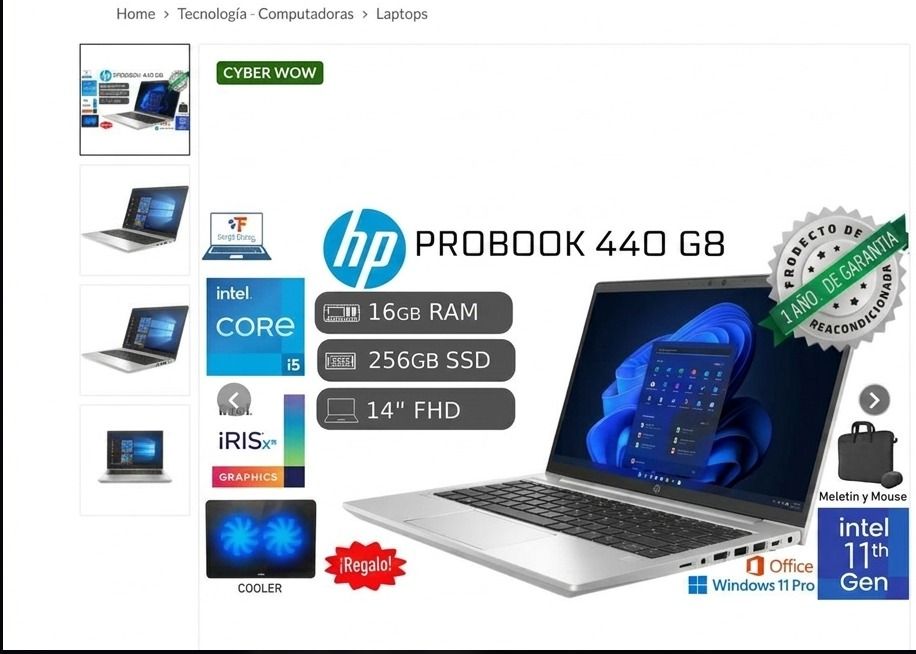ProBook 440 G8 I5 11va 16gb RAM 512GB SSD IPS Reacondicionada 1 Año Garantía + COOLER