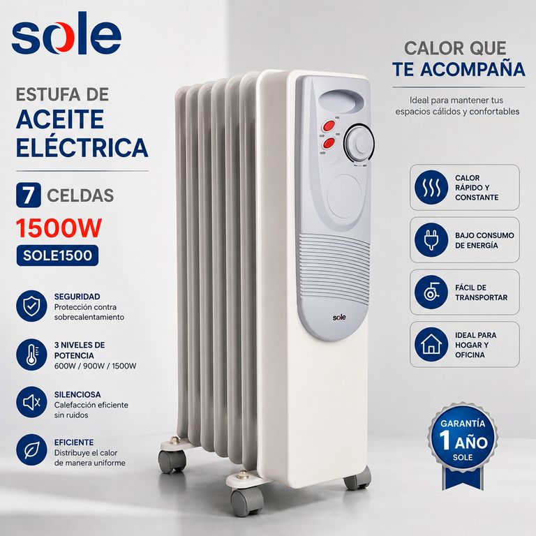 Estufa de Aceite Eléctrica 7 celdas 1500W SOLE1500