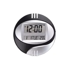 GENERICO - Reloj Digital de Pared y Escritorio Circular Negro Plateado