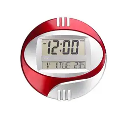 GENERICO - Reloj Digital de Pared y Escritorio Circular Rojo Plateado