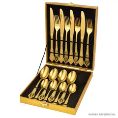 INSPIRA MARKET - Juego de cubiertos 16 piezas color dorado