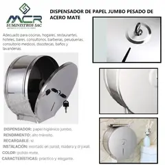 GENERICO - DISPENSADOR DE PAPEL JUMBO PESADO DE ACERO MATE