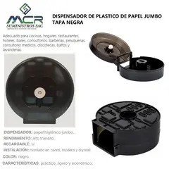 GENERICO - DISPENSADOR DE PLASTICO DE PAPEL JUMBO TAPA NEGRA