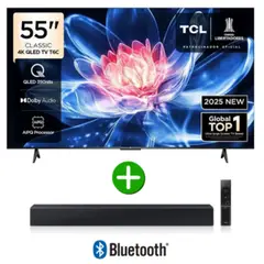 TCL - Televisor 55" QLED Smart TV UHD 4K Año 2025 con Google TV 55T6C + Barra de sonido