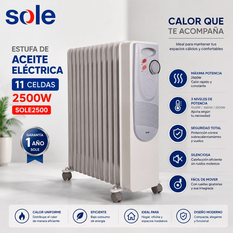 Estufa de Aceite Eléctrica 11 celdas 2500W - SOLE2500