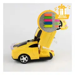 RYBIU IMPORT - Pack6 Carro Robot Jugar en Amarillo Y+Banderitas Adhesivas