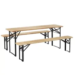 MR GRILL - Set Mesa y Bancos de Madera Plegables para Camping