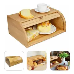 ANYHOGAR - Caja Pan Madera Bambu Con Tapa Enrollable Multiuso Grande