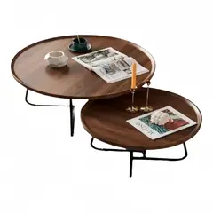 ANYHOGAR - Juego Mesa De Centro Redonda Doble Madera Color Marron