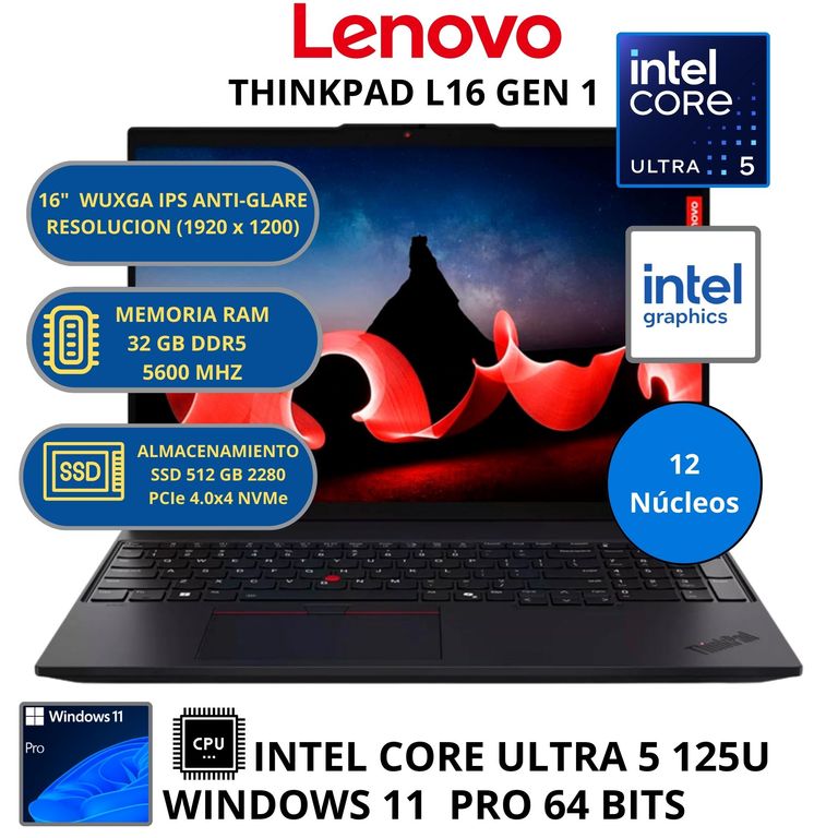 Laptop THINKPAD INTEL ULTRA 5 (L16 GEN 1)RAM 32GB SSD 512 GB 16" WUXGA WINDOWS 11