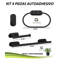 GREEN HOUSE - KIT NEGRO ACERO INOXIDABLE 4 PIEZAS AUTOADHESIVO 3M